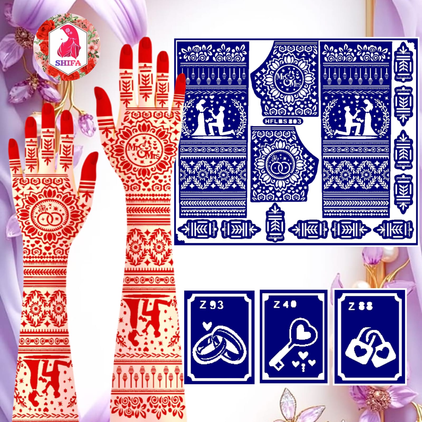 HFLBS 803 Proposal & Promise Love Set (3z) Sticker Overview Henna Stencil - Shifa Stencil
